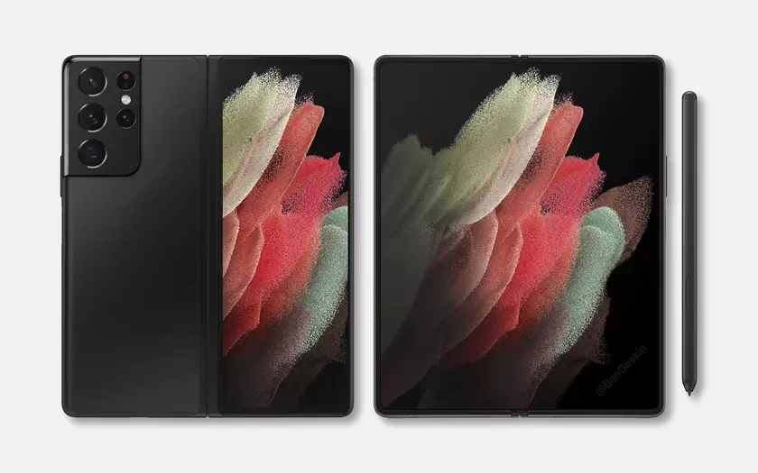 Samsung Galaxy Z Fold 3 Ultra на рендерах: складной Galaxy S21 Ultra со стилусом