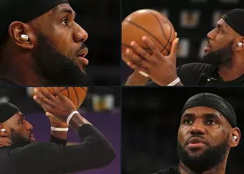 NBA basketball player LeBron James walks with unannounced TWS headphones Beats Studio Buds