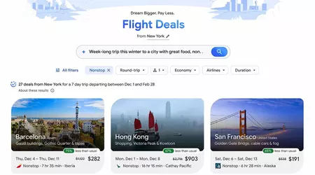 ШІ-пошук "Flight Deals" від Google: розкажіть, куди хочеться - він підбере найвигідніший рейс