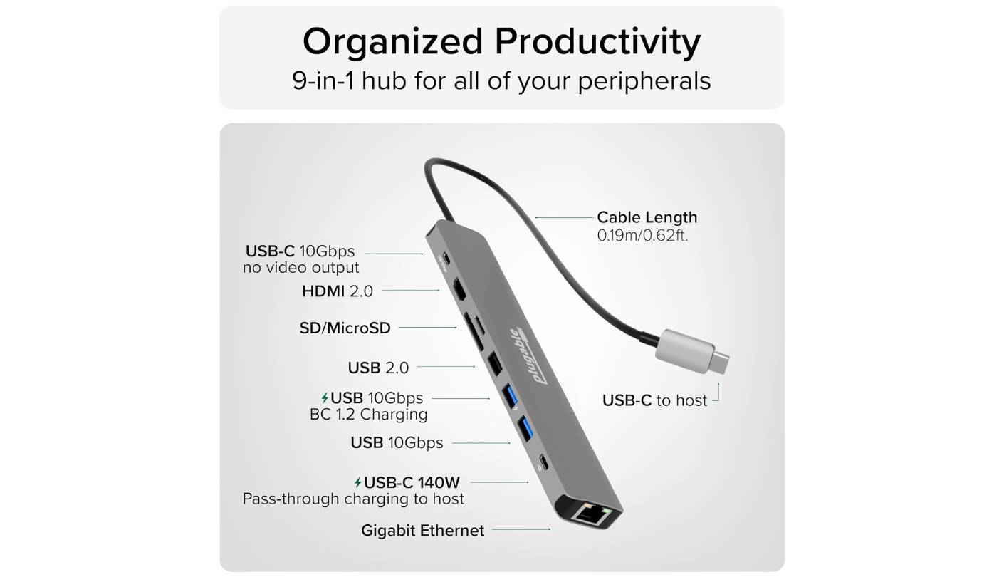 Plugable 9IN1E 9-in-1 USB-C hub for Mac