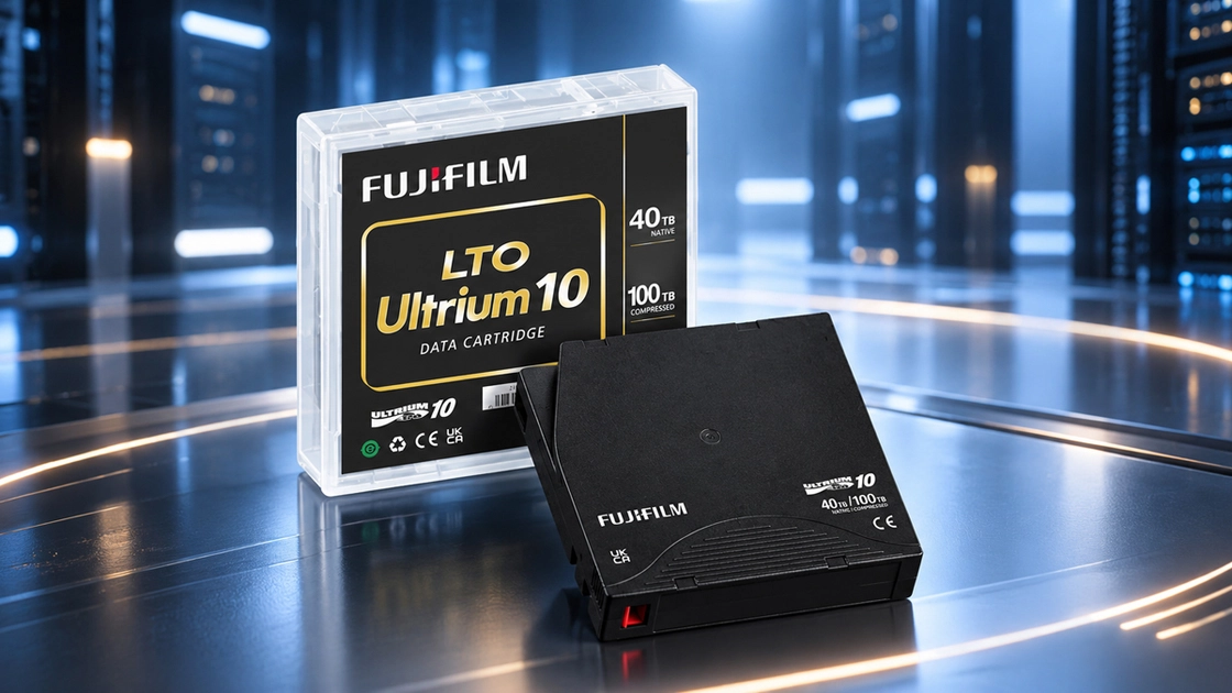 La cassette Fujifilm LTO-10 40 To utilise un substrat en fibre d'aramide pour allonger la bande de 30 % par rapport à la version 30 To.