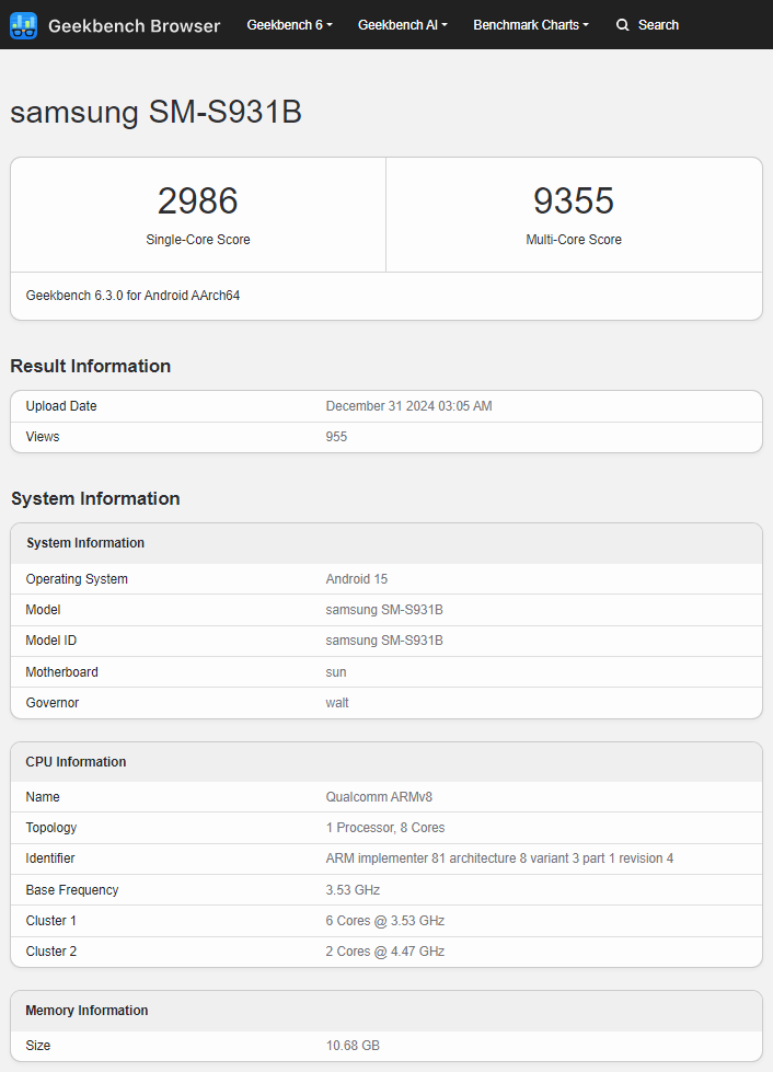 Résultats du test du Galaxy S25