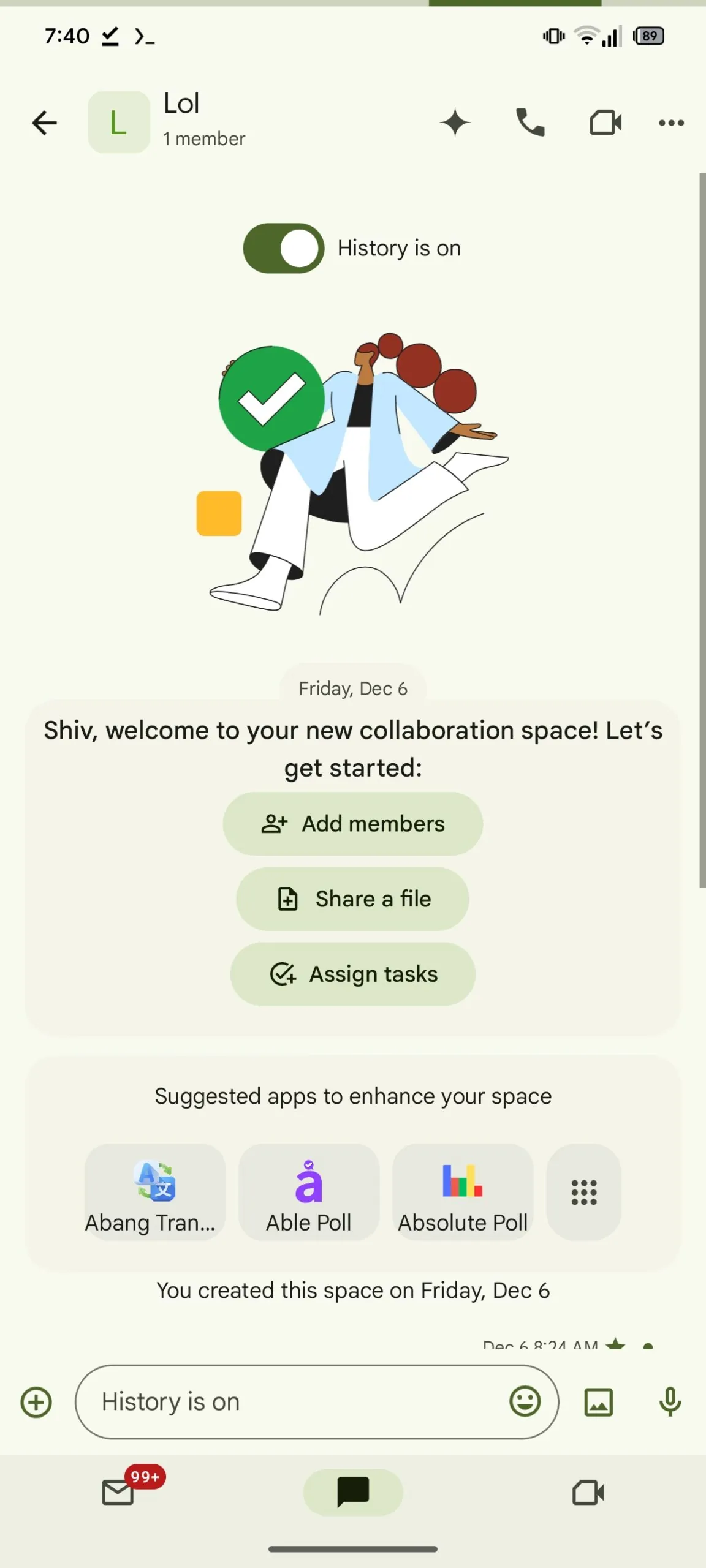 Image 1, mise à jour de Google Chat