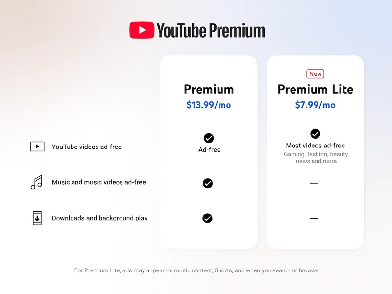 Tarif YouTube Premium Lite