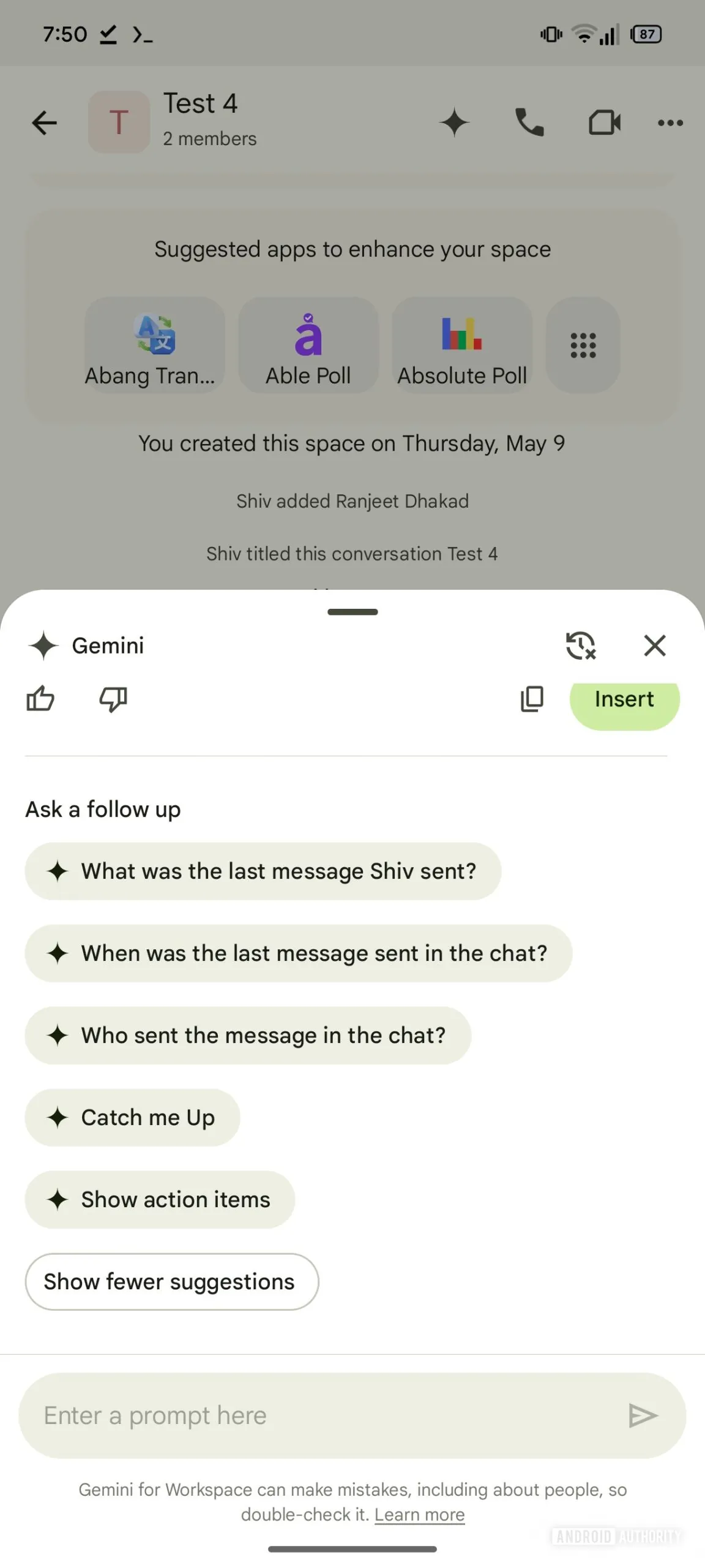 Image 4, interface de Google Chat