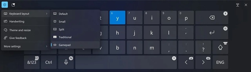 Capture d'écran du nouveau clavier à l'écran