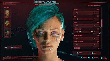 An entire screen of character customisation in Cyberpunk 2077