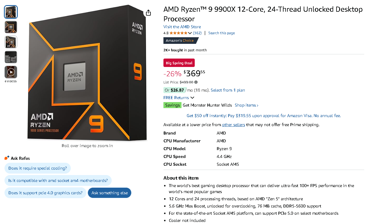 Screenshot of the AMD Ryzen 9 9900X.