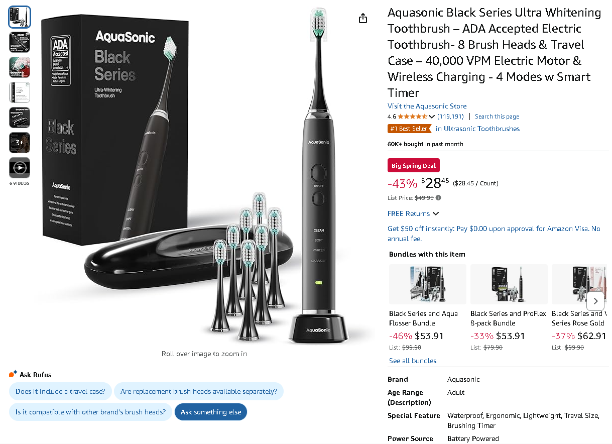 Aquasonic Black Series Toothbrush