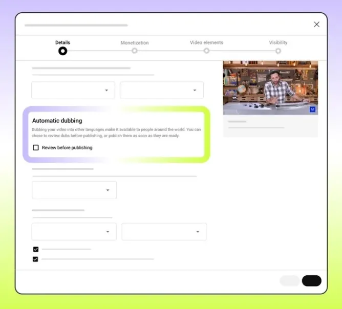 Процес автоматичного дублювання на YouTube