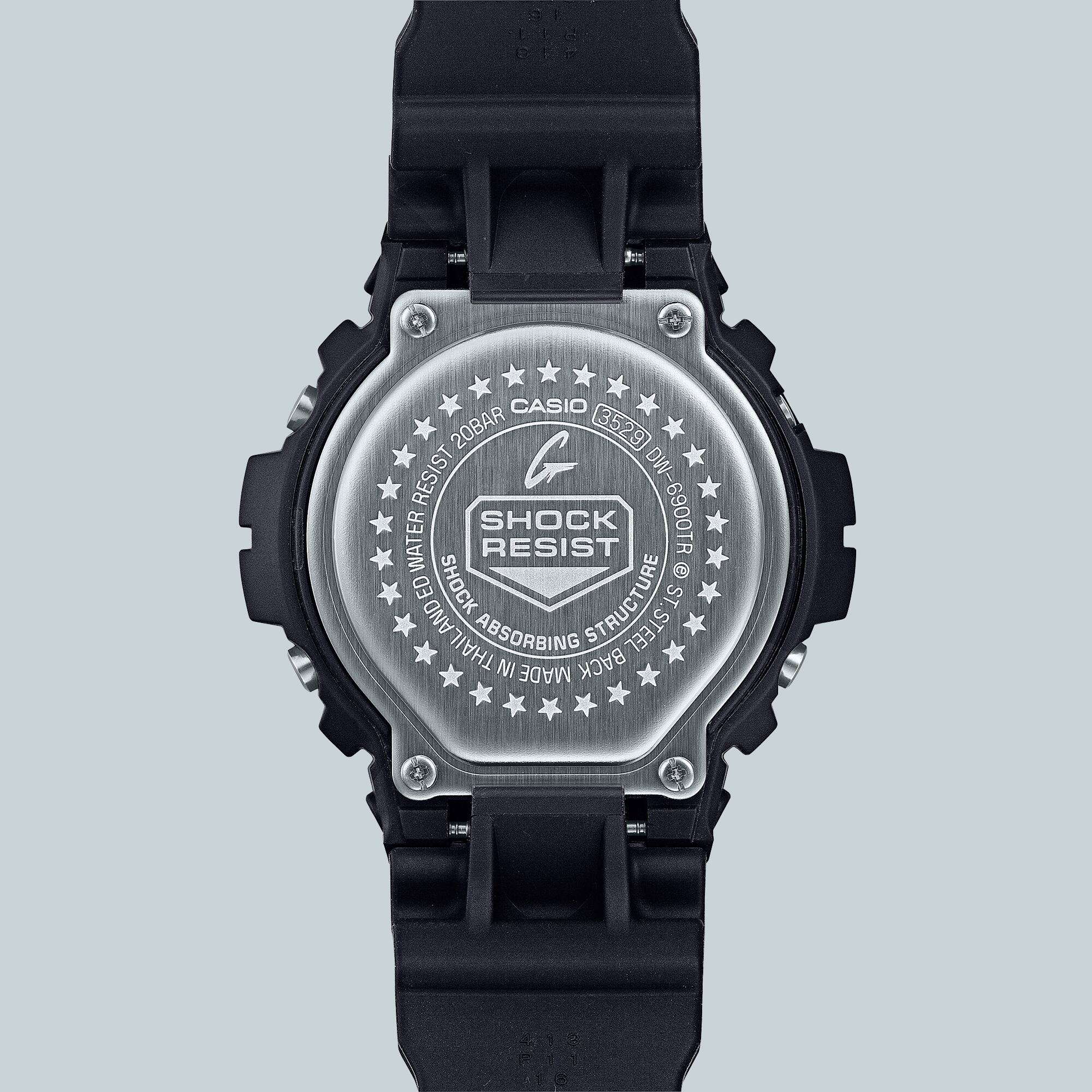 Задня частина годинника Casio G-Shock DW-6900TR з логотипом Shock Resist
