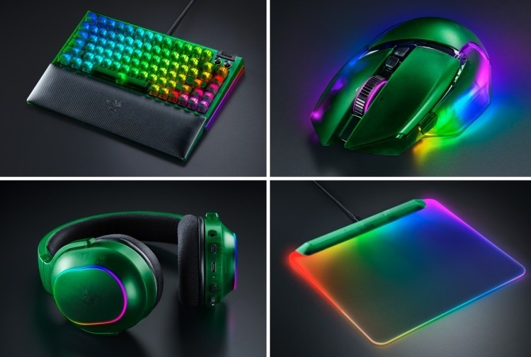 Полупрозрачный зеленоватый корпус геймерских аксессуаров Razer Phantom Collection