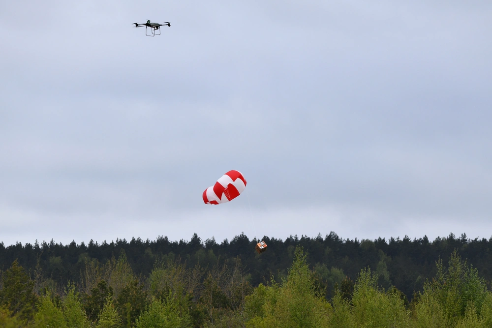 A package of medicines dropped from a drone