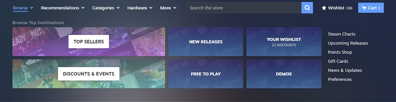 Оновлене меню магазину Steam 4