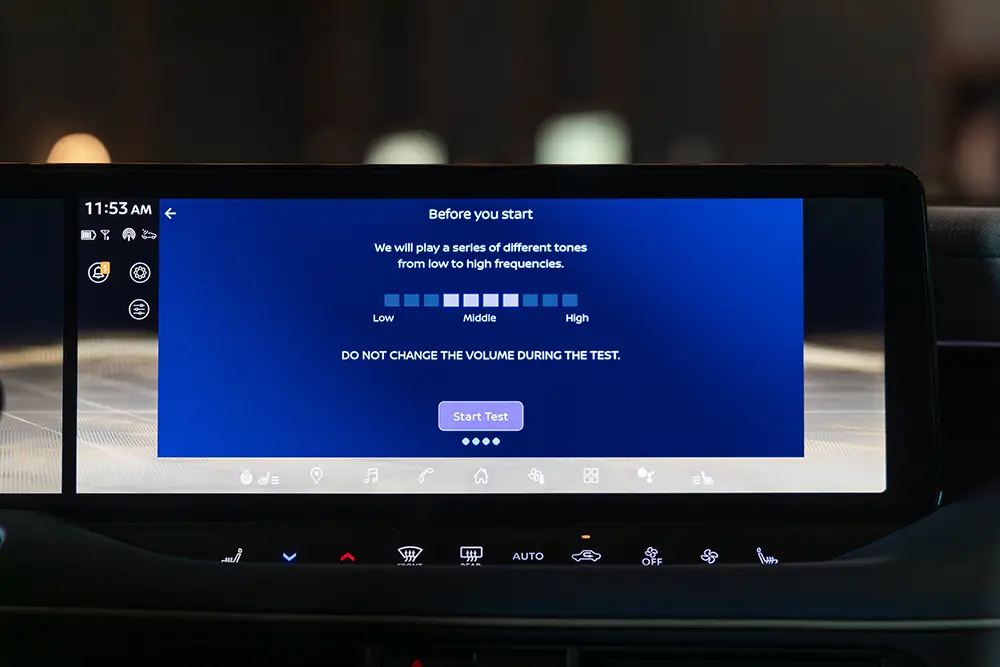 Equalizer setup screen in the Nissan Personalized Sound app