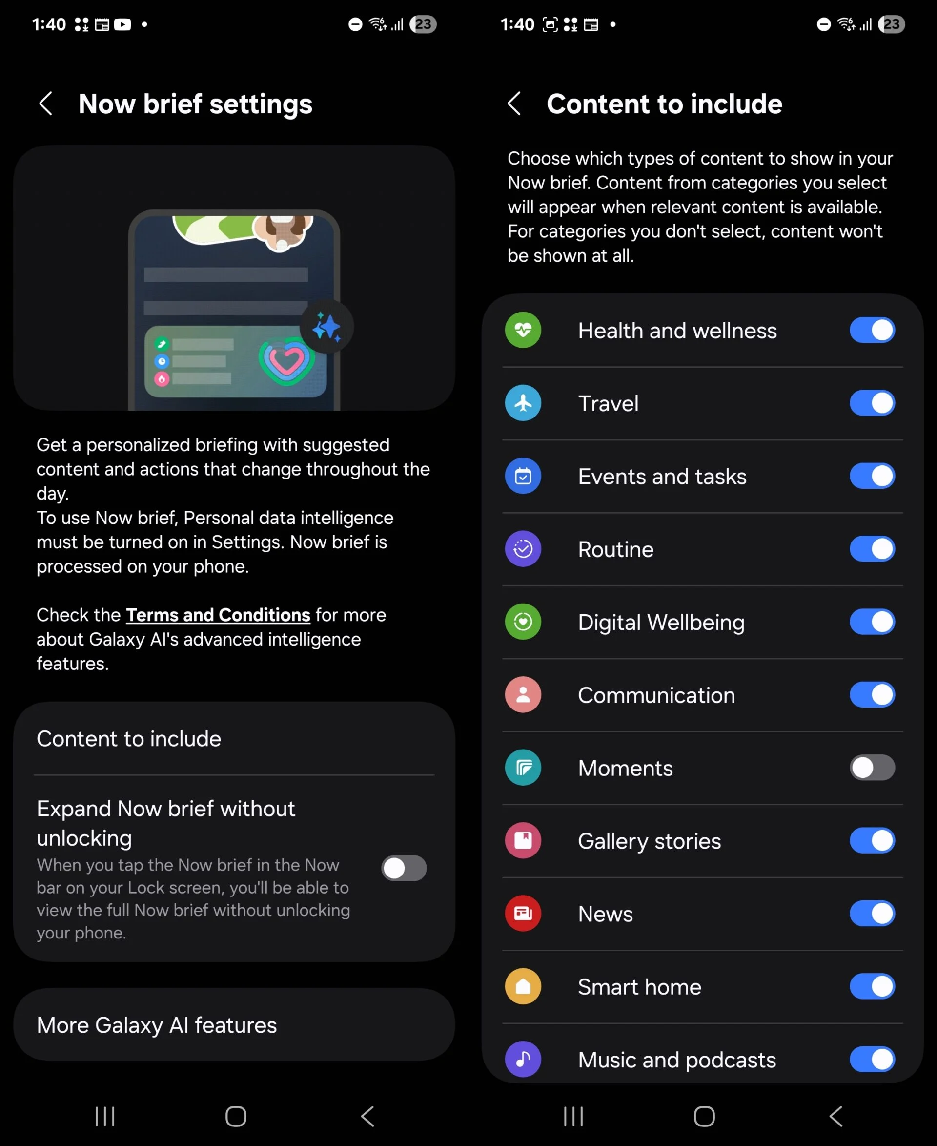 Налаштування функції Now Brief. Ілюстрація: Sammobile