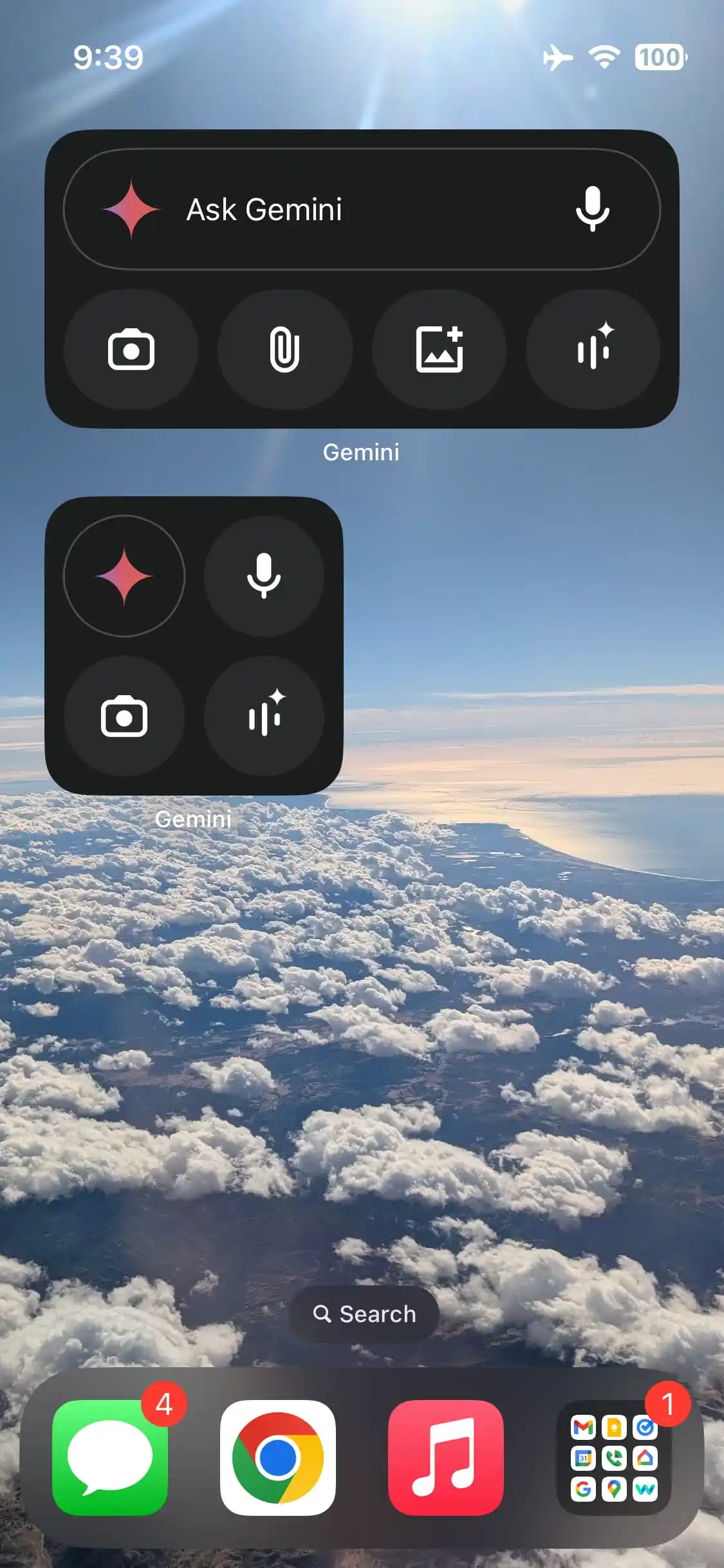 Widget Gemini pour l'écran d'accueil de l'iPhone 1