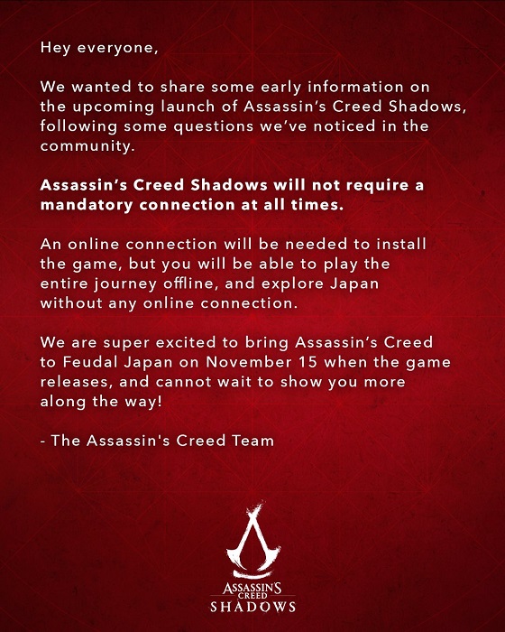 Офіційно: Assassin's Creed Shadows не потребує постійного підключення до інтернету-2