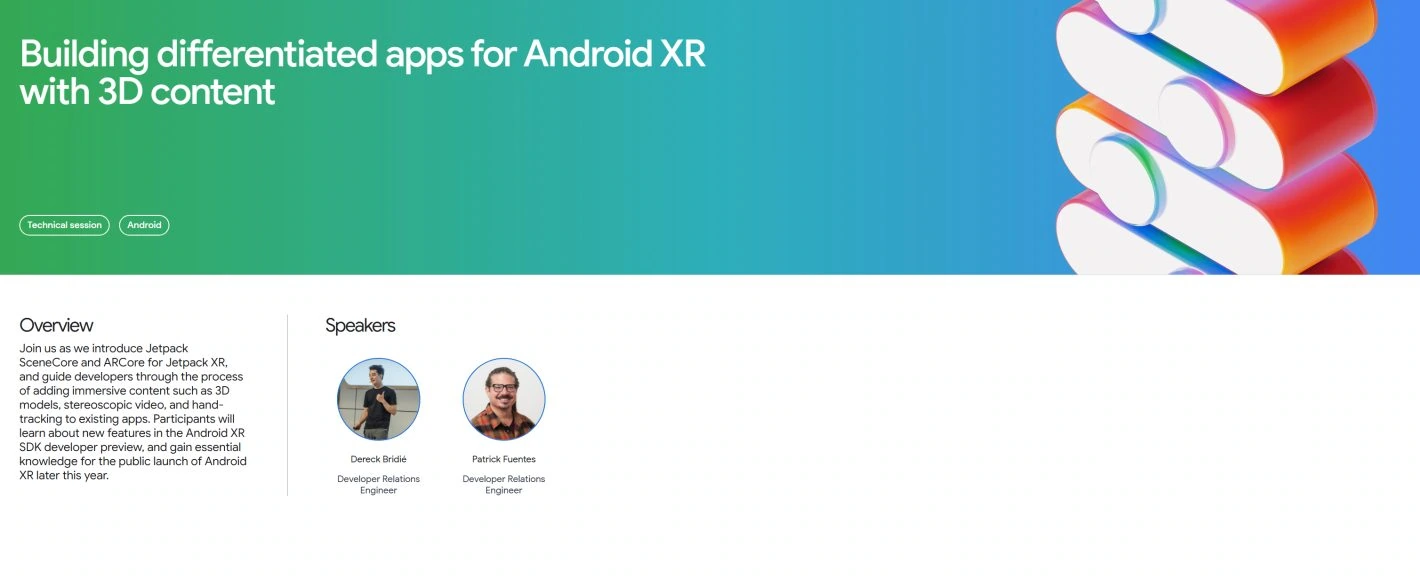 Description of the Android XR platform on the Google I/O 2025 conference website