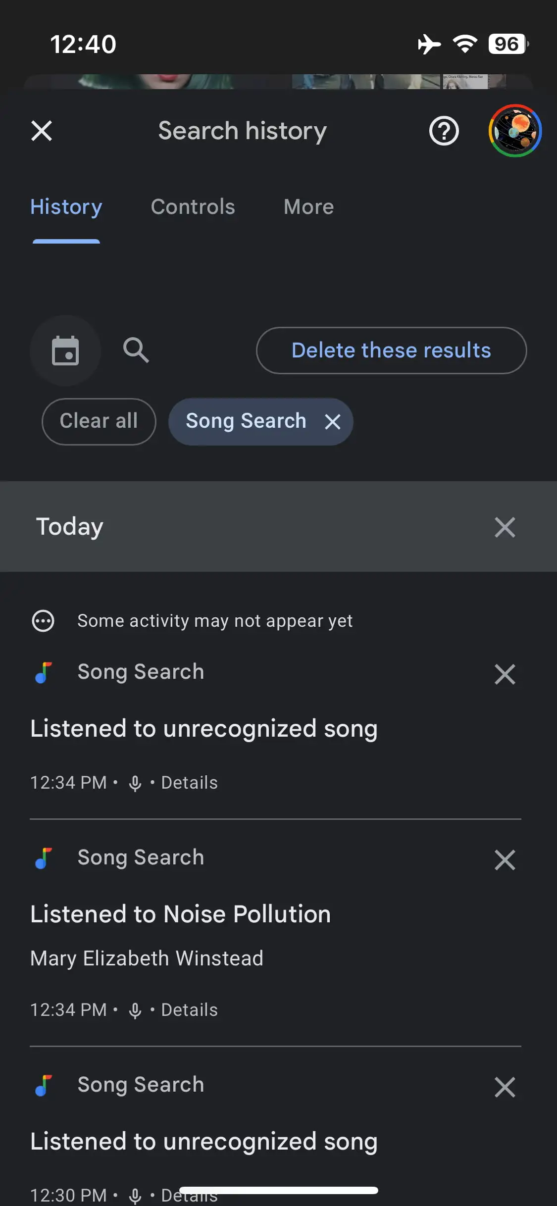 Historique des recherches sur Google pour iOS