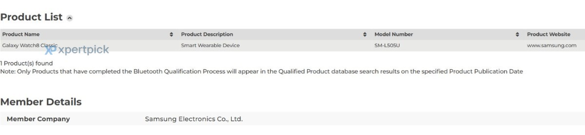 Data from the Galaxy Watch8 Classic certification