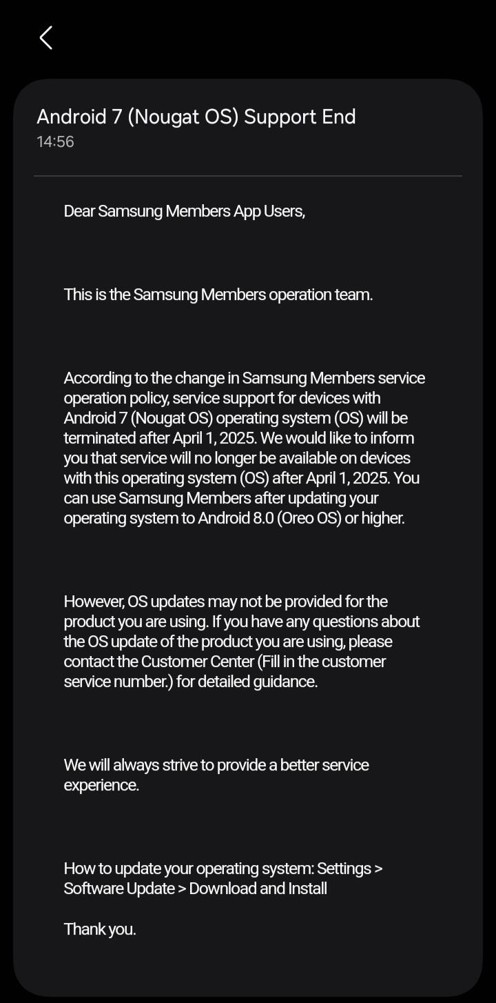 Official announcement that Samsung Members will no longer be supported on Android 7.0 devices