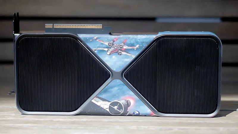 Carte graphique RTX 5090 avec une image d'un chasseur X-Wing