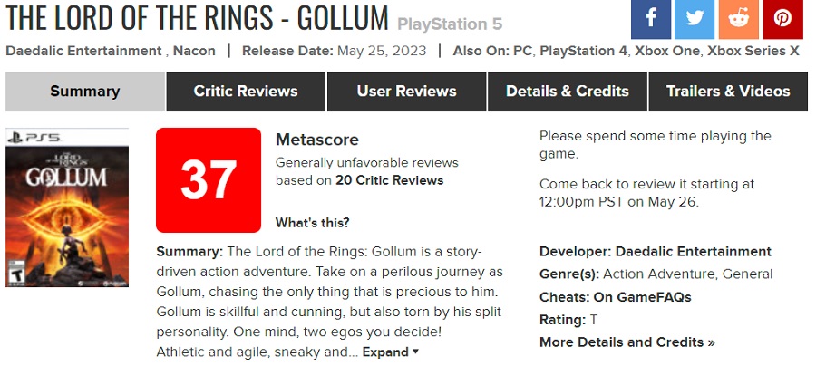 C'est un flop : 37 points sur les agrégateurs font du Seigneur des Anneaux : Gollum l'un des pires jeux de ces dernières années-2