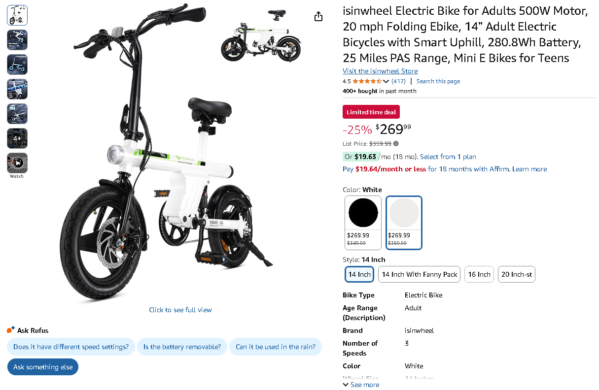 isinwheel Electric Bike U1 - Compact and Stylish