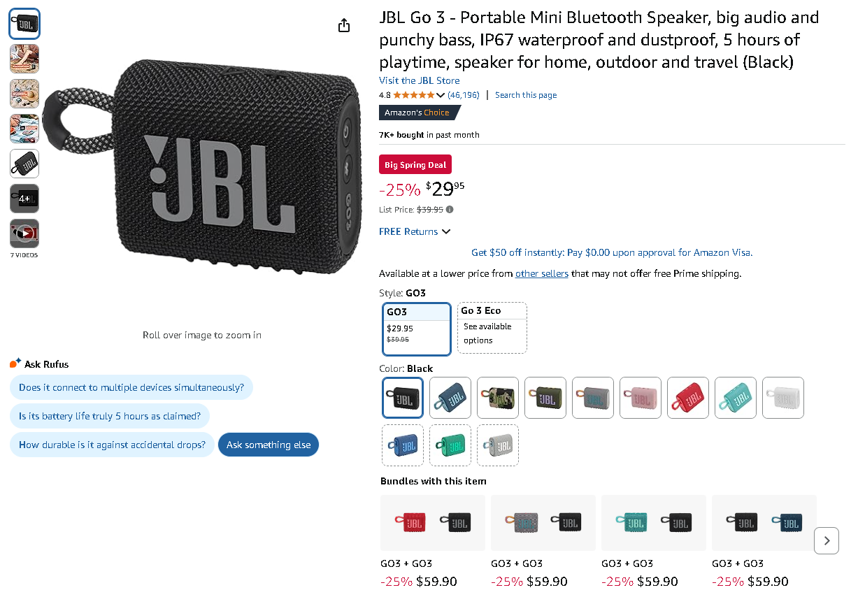 Screenshot of the JBL Go 3 speaker