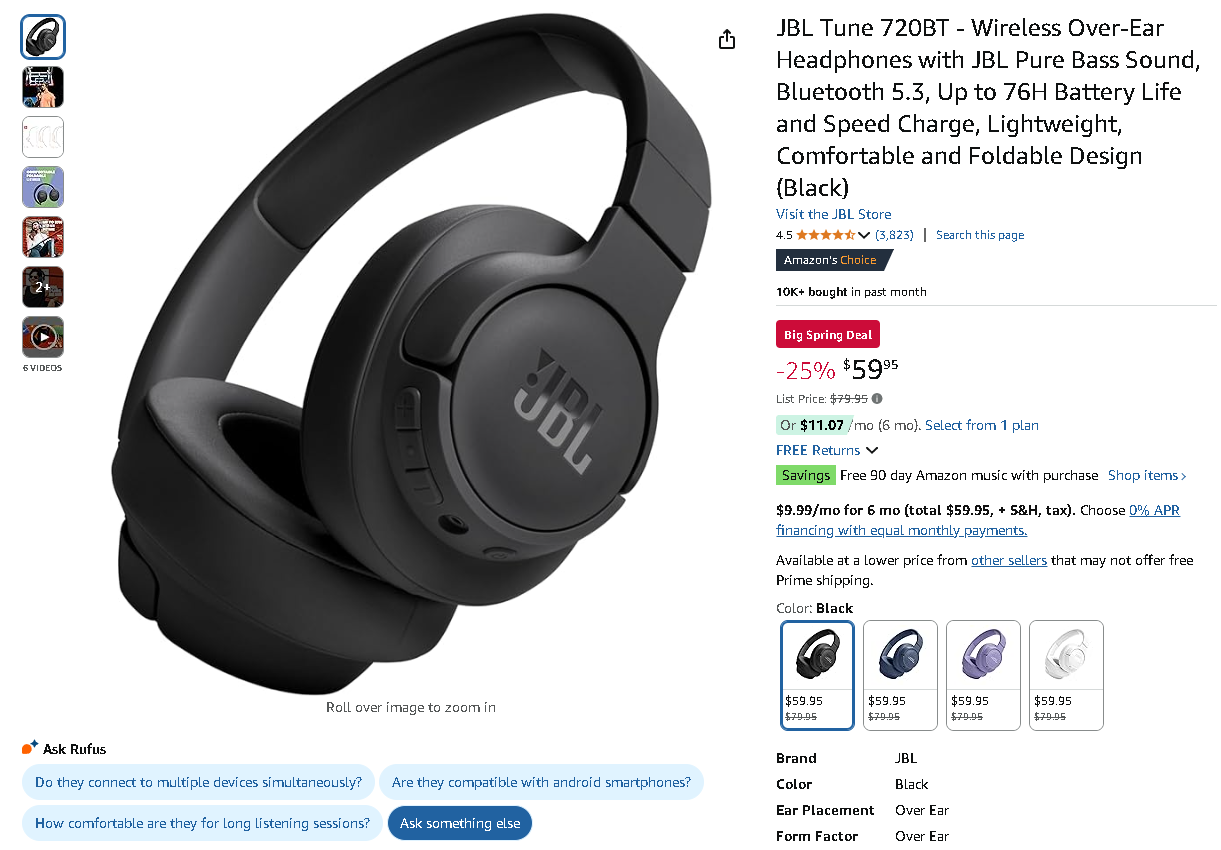 Screenshot of the JBL Tune 720BT