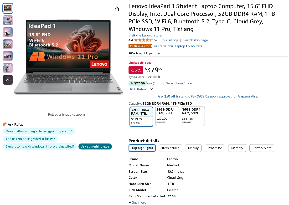 Lenovo IdeaPad 1 Student Laptop Image
