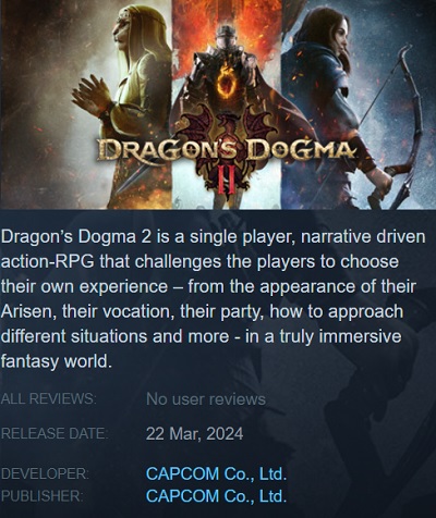Steam передчасно розкрив дату релізу рольової гри Dragon's Dogma 2 від Capcom-2