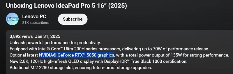 Ноутбук IdeaPad Pro 5 з RTX 5050