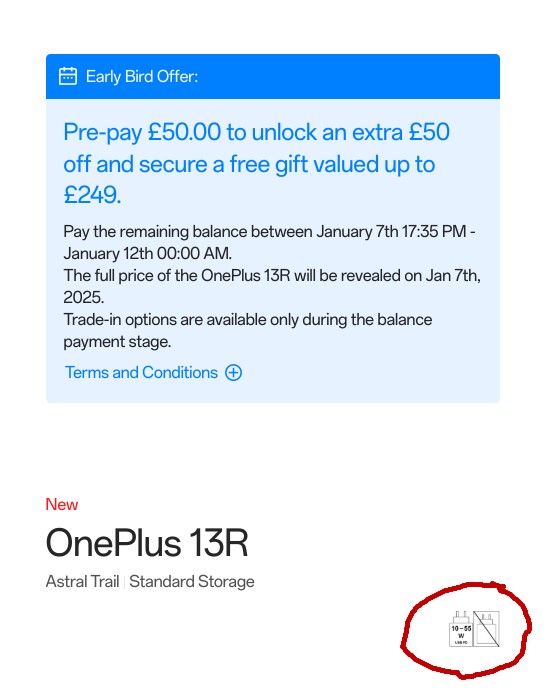 Le site web de OnePlus UK confirme que le OnePlus 13R ne sera pas livré avec un chargeur.