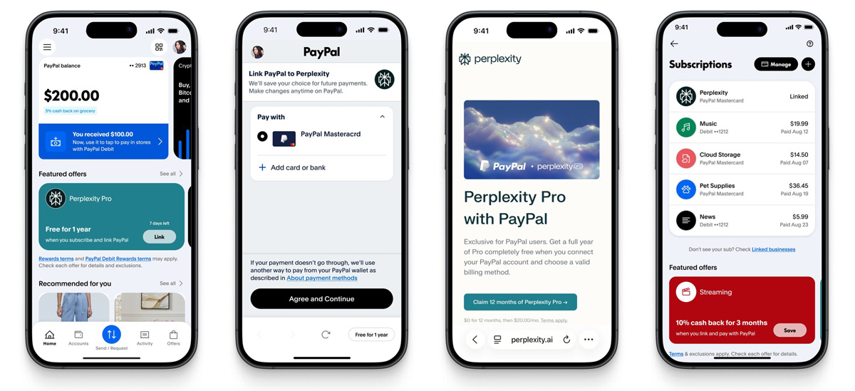 One year subscription of Perplexity Pro for free. Illustration for PayPal campaign