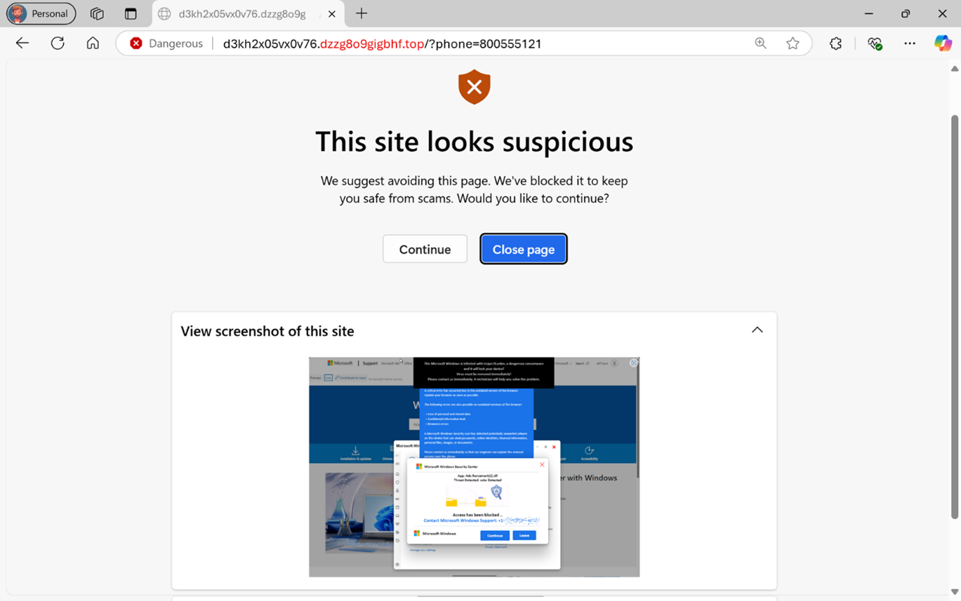 Вікно блокувальника Scareware із заблокованим елементом