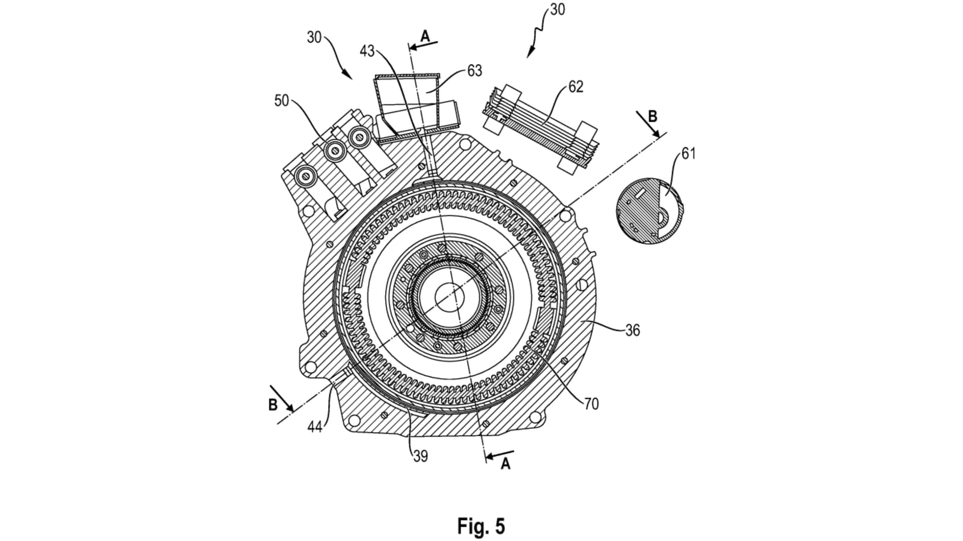 Image of the layout of the electric motor and internal combustion engine in the Porsche patent.