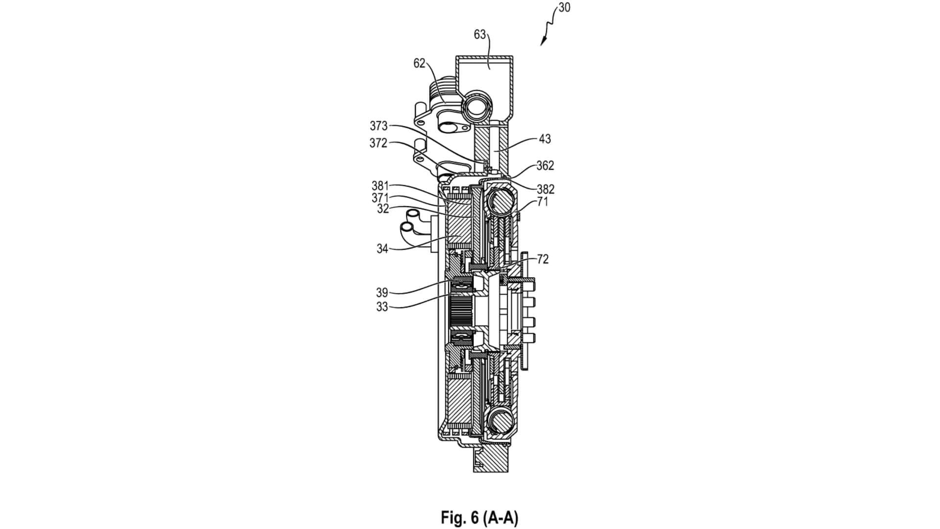 Schematic image of Porsche's hybrid system with an axial flow electric motor.