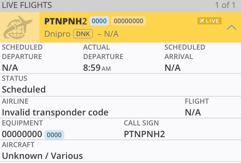 Data on the flight of an unknown aircraft