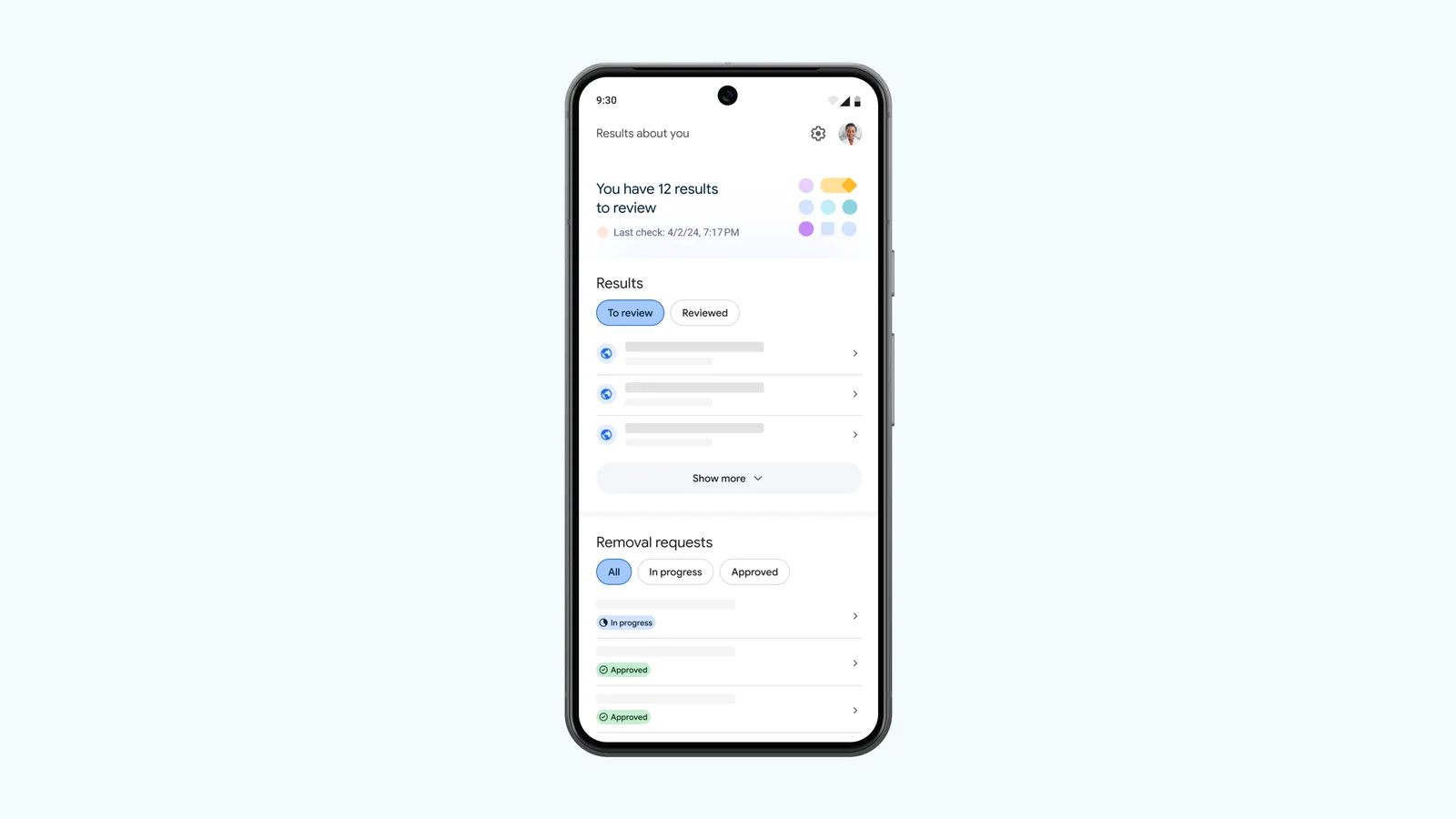 Personal data in search