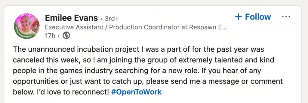 Скриншот сообщения продюсера на LinkedIn