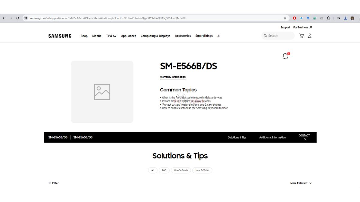 Page d'accueil du Samsung Galaxy F56 en Inde