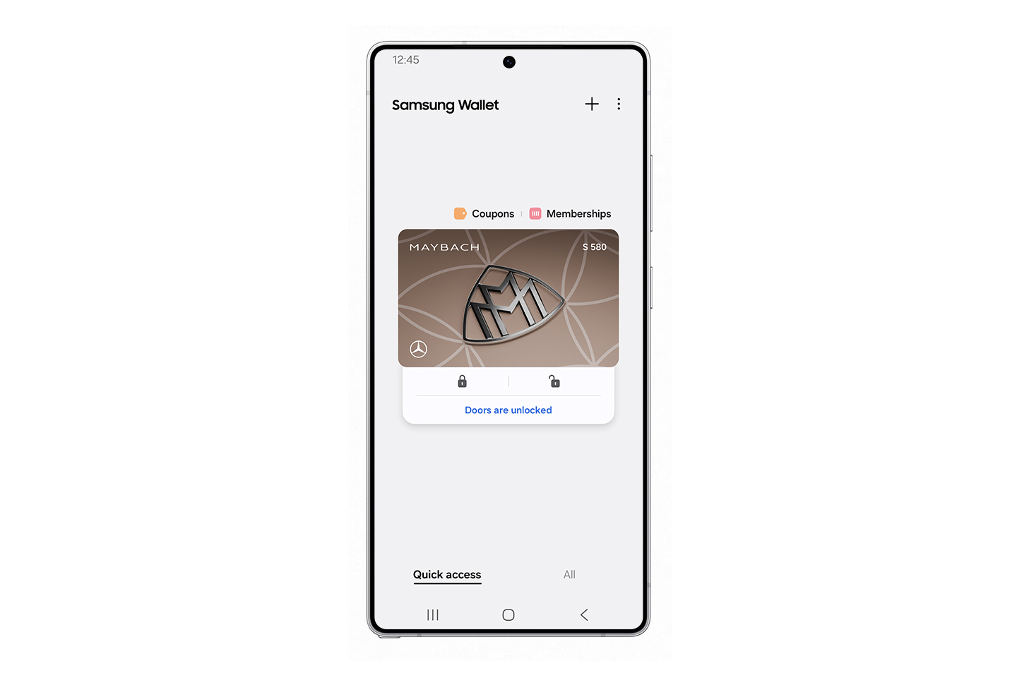 Capture d'écran de Samsung Wallet avec une clé numérique pour Mercedes-Benz