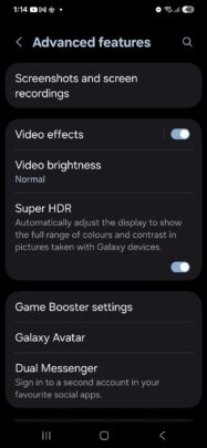 Bascule des paramètres Super HDR de Samsung One UI 7.0