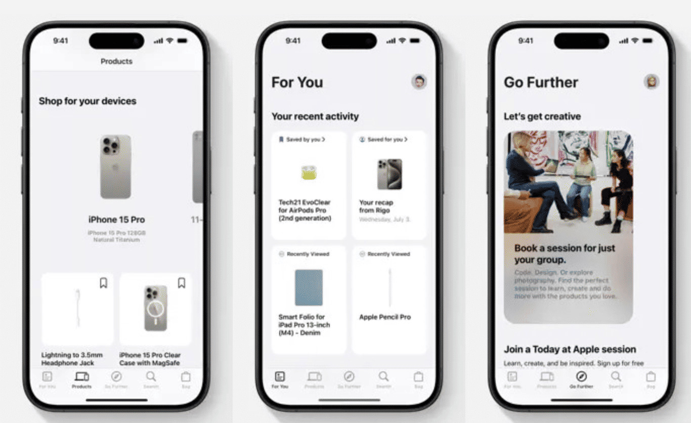 Capture d'écran de l'application Apple Store