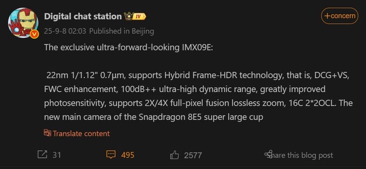 Автопереклад повідомлення Digital Chat Station про сенсор Sony IMX09E