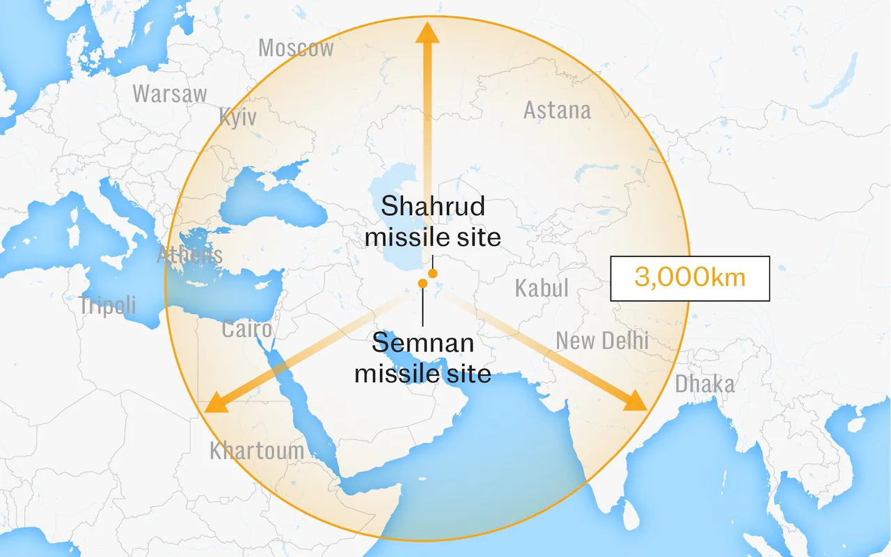 The kill radius of a potential missile. Illustration: The Telegraph