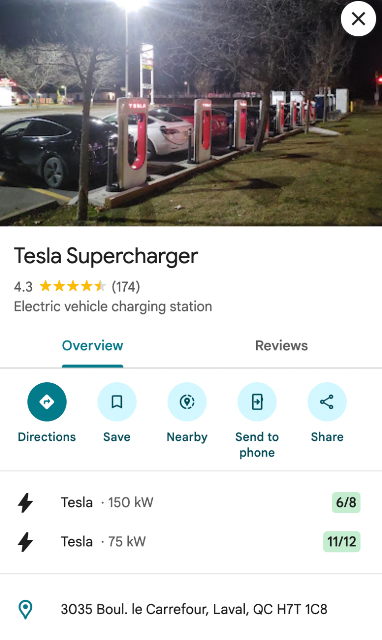 Відображення статусу зарядних станцій Supercharger у Google Картах