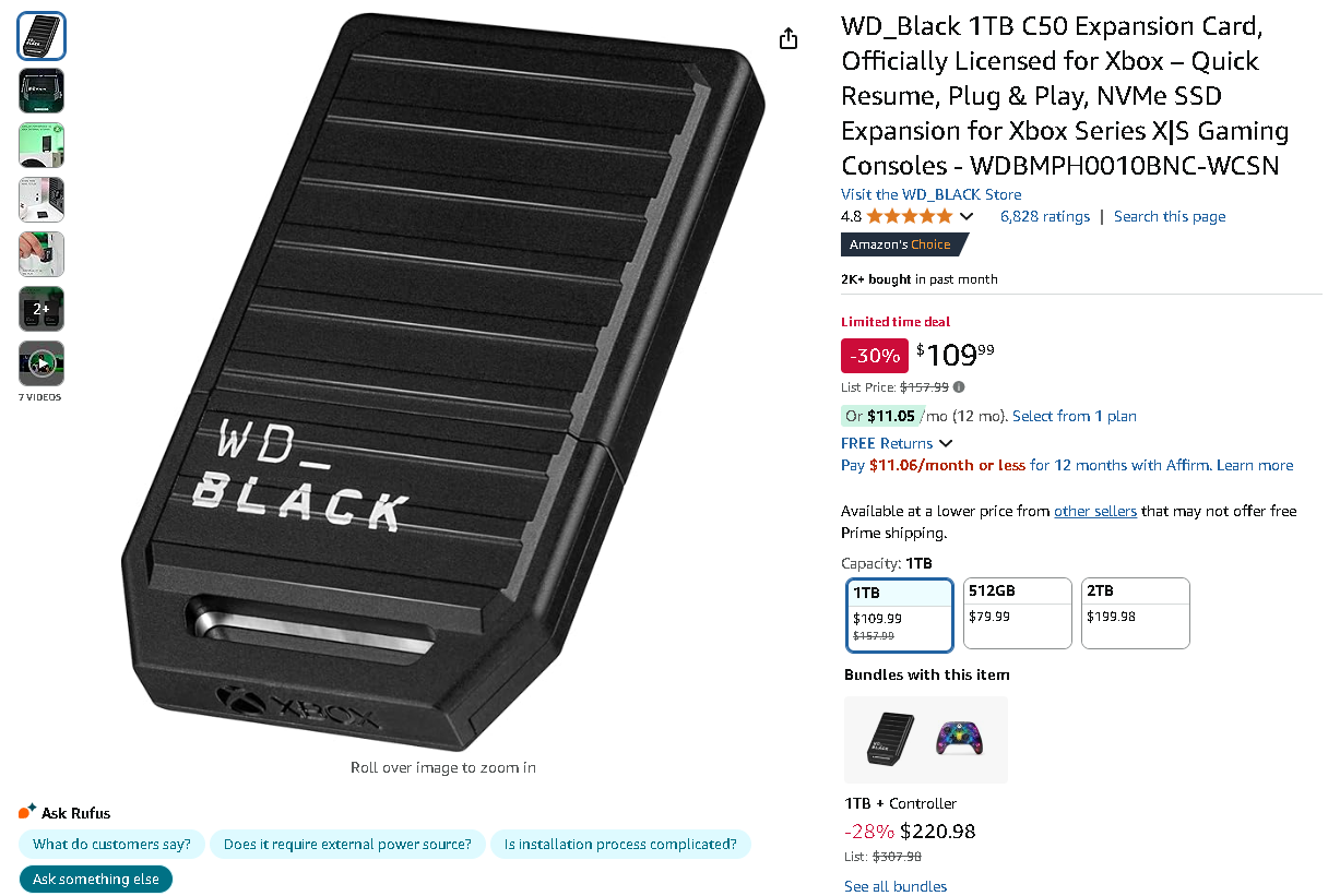 WD_Black 1TB C50 Expansion Card for Xbox